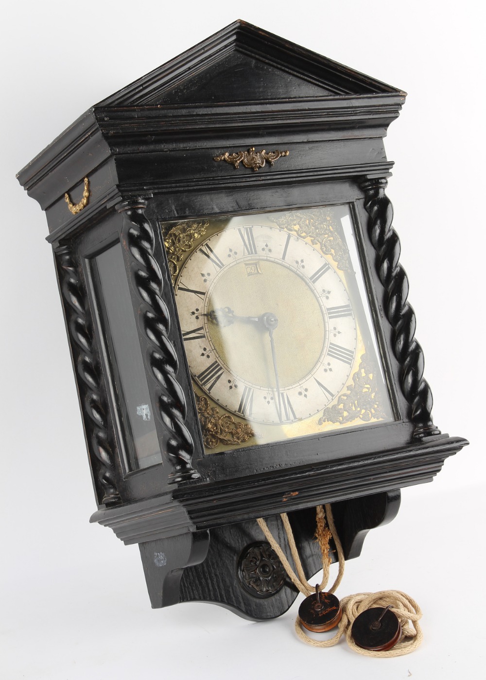 The Henry & Tricia Byrom Collection - an ebonised cased 30-hour hooded wall clock, with 10-inch - Image 3 of 3