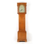 Property of a lady - a pine 8-day striking longcase clock, the 12-inch arched painted dial with