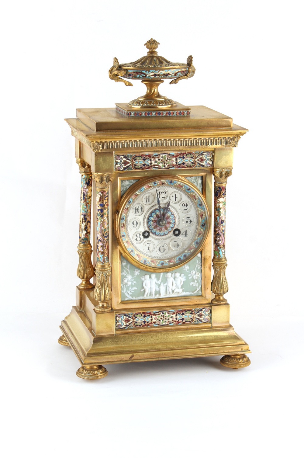 Property of a deceased estate - a late 19th century French gilt brass & cloisonne cased mantel clock
