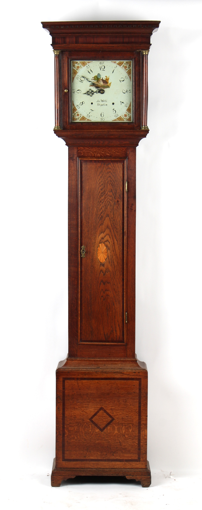 Property of a deceased estate - a George III oak mahogany banded & inlaid 30-hour striking