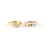 Property of a deceased estate - a 9ct gold ring with heart shaped panel set with diamonds;