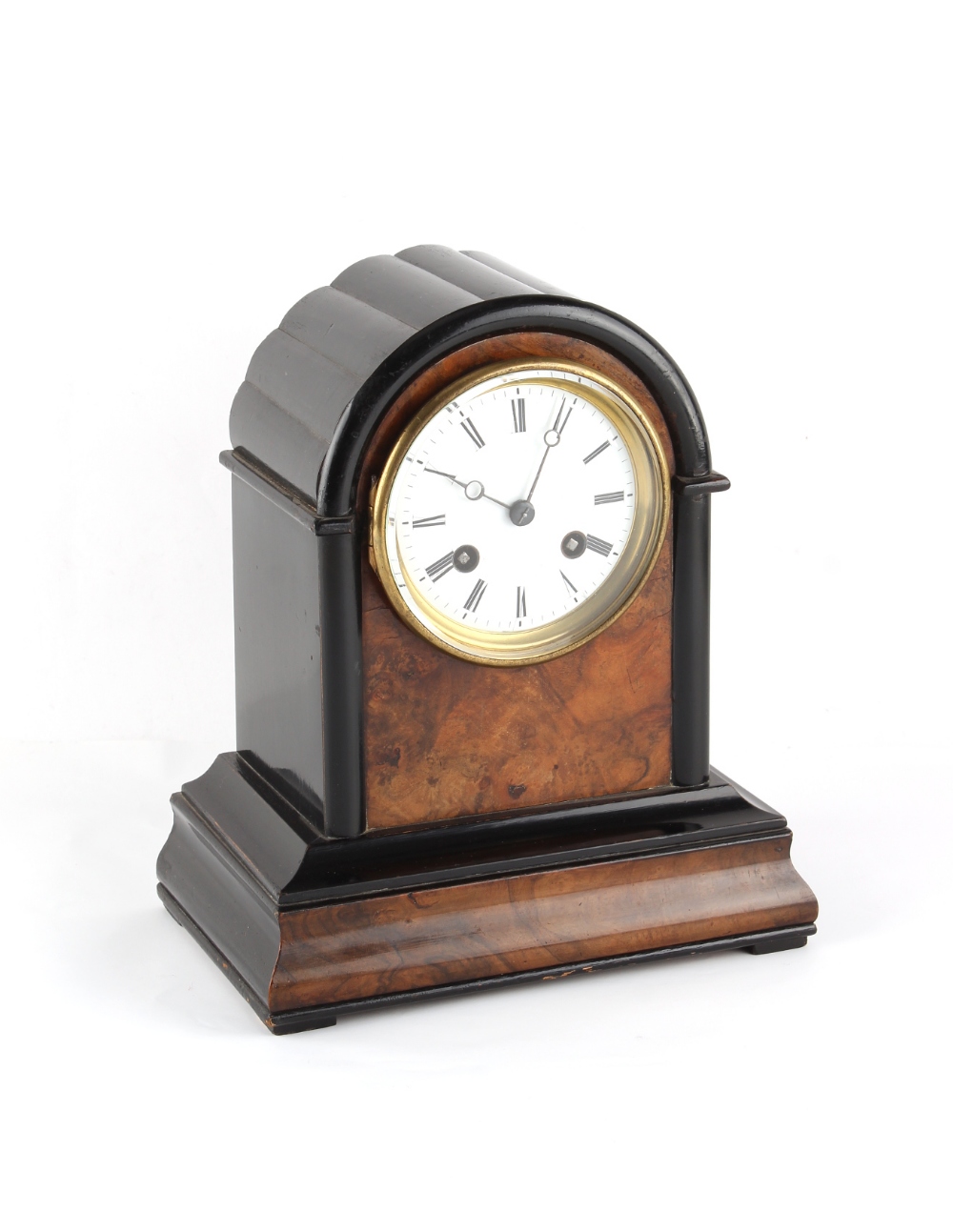 Property of a gentleman - a late 19th century walnut & ebonised mantel clock, the French Marti &