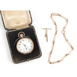 Property of a lady - a 9ct gold cased open faced keyless wind pocket watch, the dust cover also