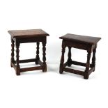 Property of a deceased estate - two oak joint stools, each approximately 18ins. (46cms.) long (2).