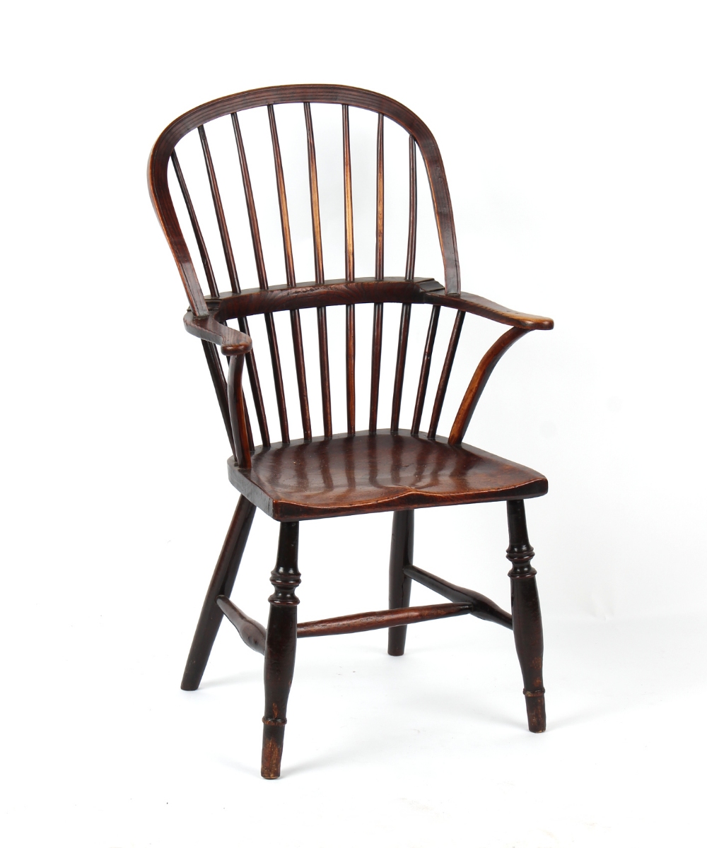 Property of a gentleman - a George III elm seated ash stick-back Windsor elbow chair, circa 1800, - Image 2 of 2