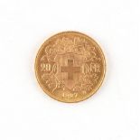 Property of a deceased estate - gold coin - a 1927 Swiss 20 francs gold coin, Vreneli design.