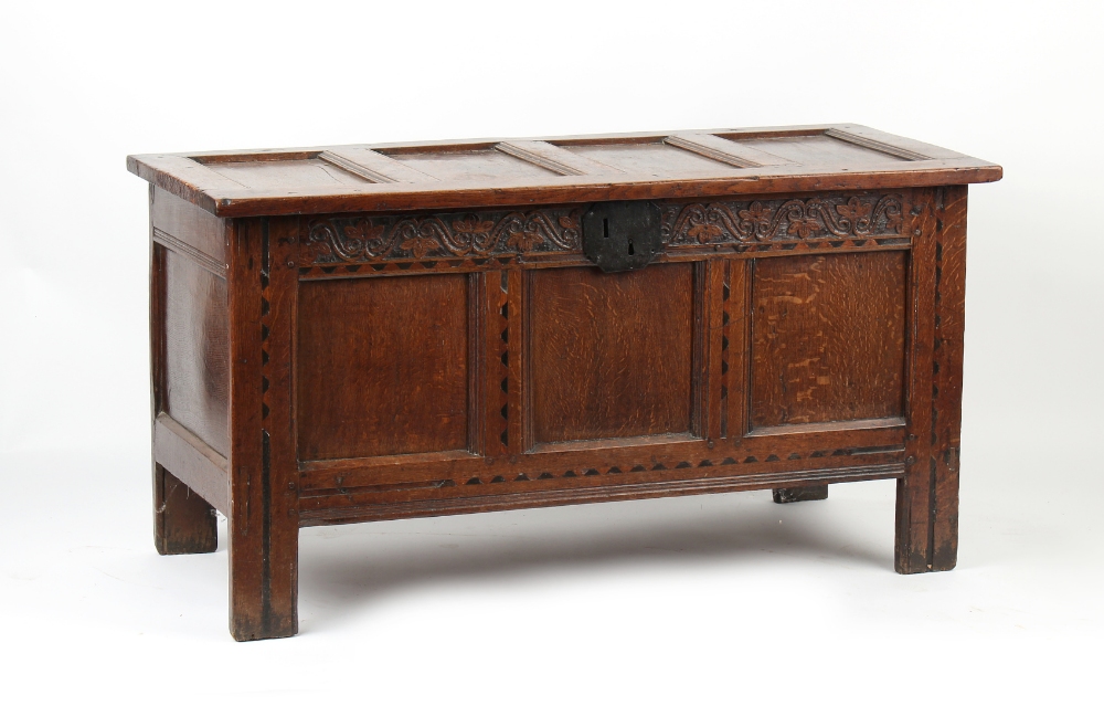 Property of a gentleman - a late 17th / early 18th century carved oak & ebony parquetry coffer, 51.