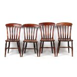Property of a gentleman - a set of four Victorian elm seated lath-back kitchen chairs, with turned