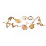 Property of a deceased estate - a bag containing assorted gold jewellery, comprising a 9ct St.