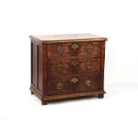 Property of a deceased estate - a 17th century oak & fruitwood chest of three long geometric moulded