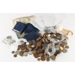 A quantity of assorted coins including a small quantity of GB silver coinage & an American 1896