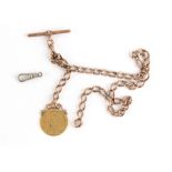 Property of a lady - a 9ct gold watch chain with worn George III gold full sovereign fob,