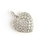 A diamond heart shaped pendant, pave set with round cut diamonds weighing a total of approximately