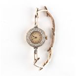 Property of a lady - an early 20th century 18ct yellow gold cocktail watch with diamond double bezel