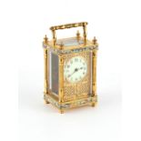 Property of a lady - a gilt brass & cloisonne cased carriage clock timepiece, 4.95ins. (12.5cms.)