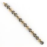 A modern 18ct yellow gold steel & diamond chain link bracelet, the estimated total diamond weight