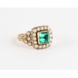 Property of a deceased estate - a Georgian emerald & seed pearl ring, the vibrant clean emerald