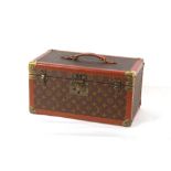Property of lady - a Louis Vuitton vanity case, probably 1970's, with 'LV' monogram pattern, brass