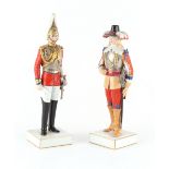 Property of a lady - two porcelain figures of military soldiers, one modelled as a Life Guard, the