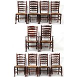 Property of a gentleman - a set of ten George III ash rush seated dining chairs, circa 1780,