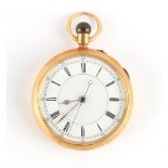 Property of a lady - an 18ct gold cased open faced chronograph pocket watch, with stop / start,