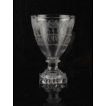 A private collection of English glass rummers - a George III engraved rummer, decorated with a woman