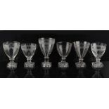 A private collection of English glass rummers - six George III engraved rummers, with square '