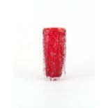 Property of a lady - a Whitefriars glass red bark vase, designed by Geoffrey Baxter, 7.3ins. (18.