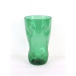 Property of a lady - a large green glass dimpled vase, possibly Whitefriars, 14.2ins. (36cms.) high.