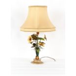 Property of a deceased estate - a modern painted metal floral table lamp, with shade,