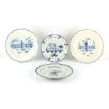Property of a gentleman - four 18th century English blue & white plates, one stamped 'I.H' with