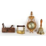 Property of a deceased estate - a hand bell with turned wooden handle, 10.65ins. (27cms.) high;