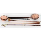 Property of a deceased estate - two 19th century copper warming pans, with turned handles;