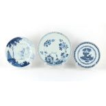 A private collection of English delft and Dutch Delft plates - a group of three 18th century English