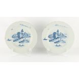 A private collection of English delft and Dutch Delft plates - a pair of 18th century English blue &