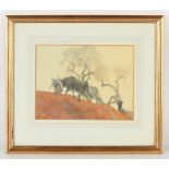 Property of a gentleman - Joseph Walter West (1860-1933) - PLOUGHING SCENE - watercolour, 6.2 by 8.