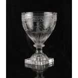 A private collection of English glass rummers - a George III engraved rummer, decorated with a woman