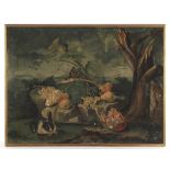 Property of a lady - Flemish school, 17th / 18th century - A RABBIT AND FRUIT IN A LANDSCAPE,