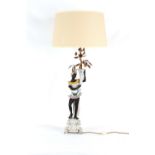 Property of a lady - a large modern Continental faience Blackamoor table lamp, with shade, 43.