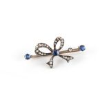 Property of a lady - a late 19th / early 20th century sapphire & diamond ribbon brooch, the three