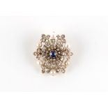 An early 20th century Belle Epoque sapphire diamond & pearl oval cluster brooch with suspension ring