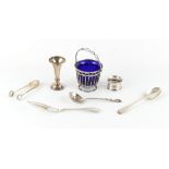 Property of a lady - a mixed lot of small silver items including an Edwardian silver sugar basket