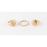 Property of a lady - two 18ct gold signet rings, approximately 10.7 grams together, sizes L/M and