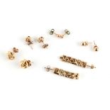 Property of a deceased estate - five pairs of 9ct gold earrings, the largest 33mm long, all with