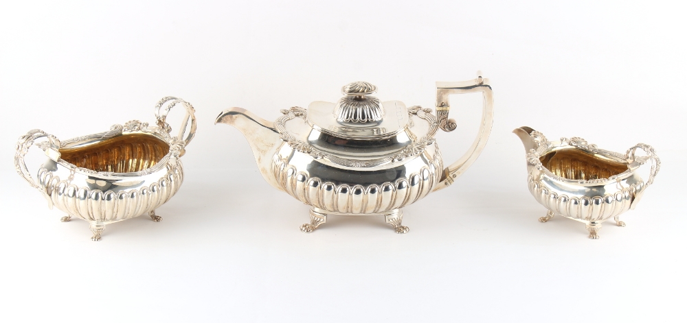 Property of a deceased estate - a good Georgian Irish silver three piece tea set, the milk jug & - Image 2 of 2