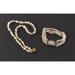 Property of a lady - a cultured pearl three colour pearl single strand necklace, the pink, peach and