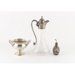 Property of a deceased estate - a Victorian silver mounted engraved glass claret jug, the glass