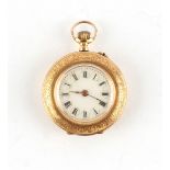 Property of a lady - an 18ct gold cased fob watch, with enamel pansy back, damage to enamel & centre
