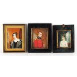 Property of a gentleman - a group of three English school portrait miniatures on ivory, depicting
