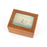 Property of a lady - a Great War prisoner-of-war box, the lid with inset maritime watercolour,